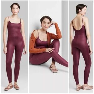 Wild Fable Liquid Bodysuit Jumpsuit maroon size ladies medium